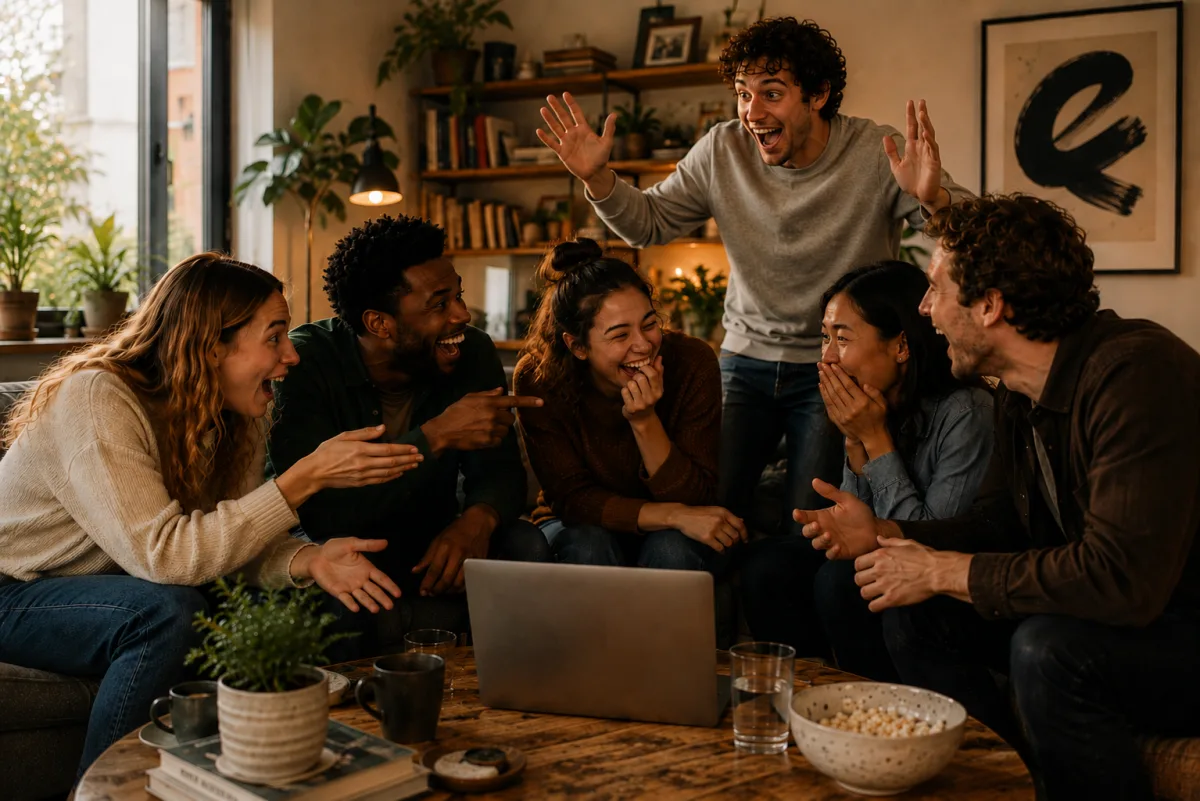 Friends reacting together during a reveal